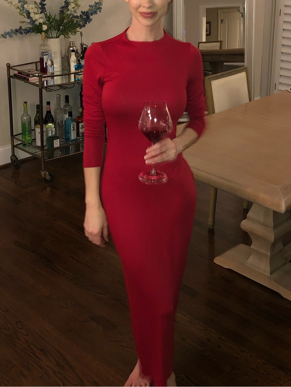 AFRM Red Long Sleeve Maxi Dress